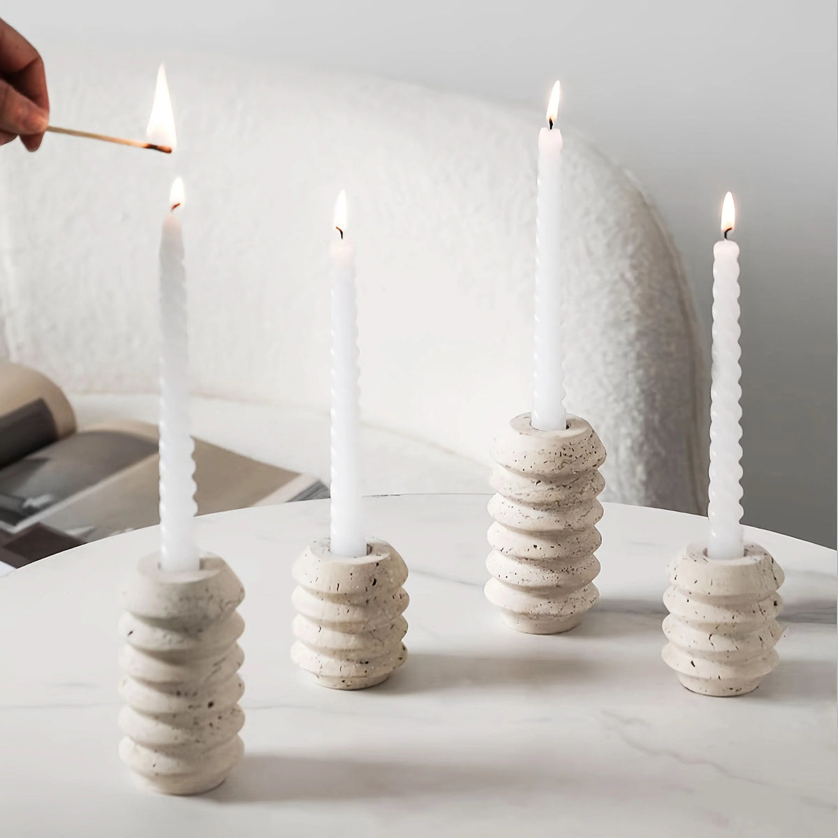 Candle Holder Polished Marble Roman-Inspired