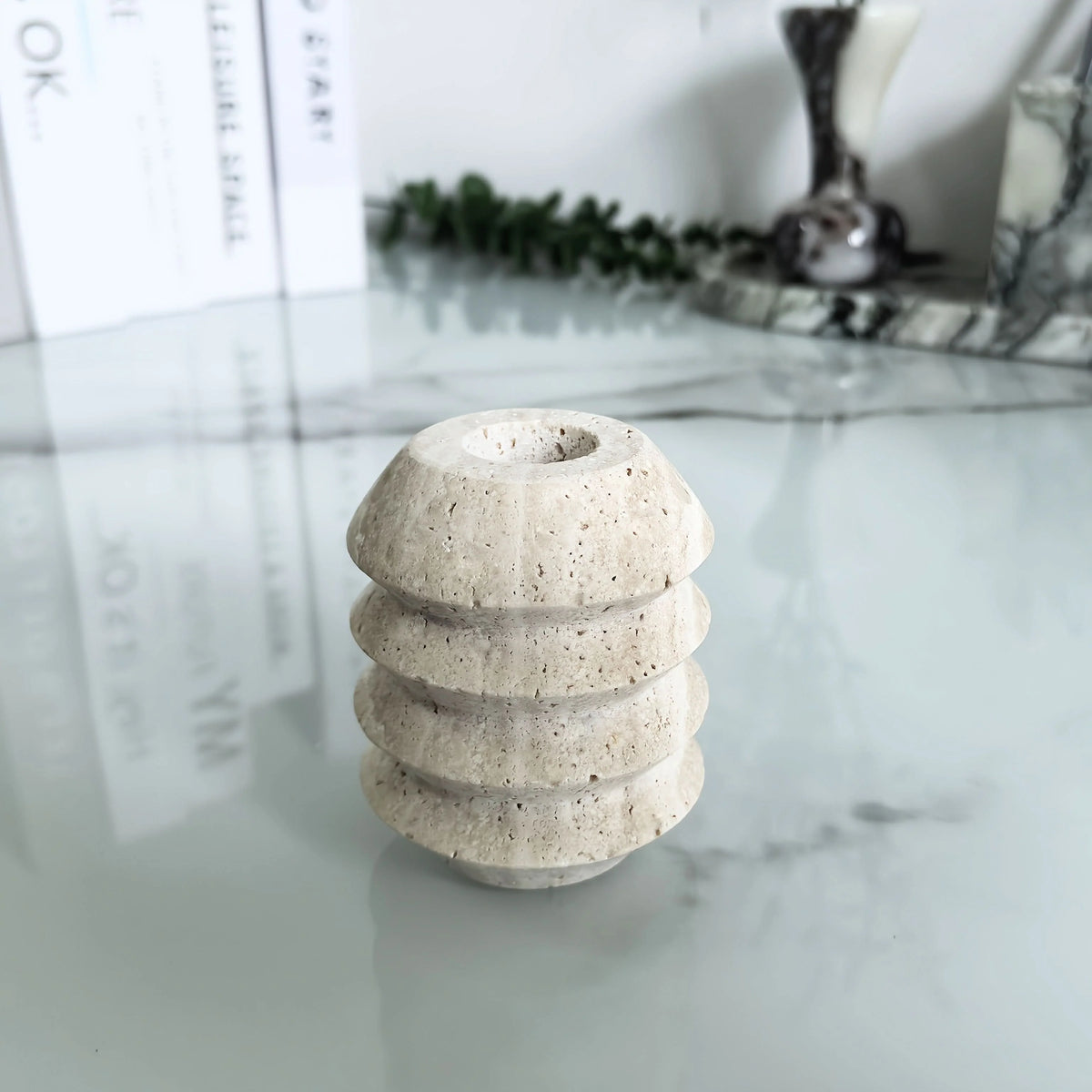 Candle Holder Polished Marble Roman-Inspired