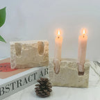 Candle Holder Rectangular Marble Look Two-Hole