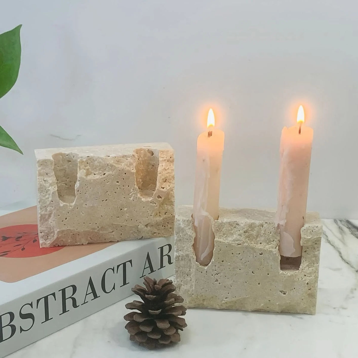 Candle Holder Rectangular Marble Look Two-Hole
