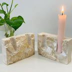 Candle Holder Rectangular Marble Look Two-Hole