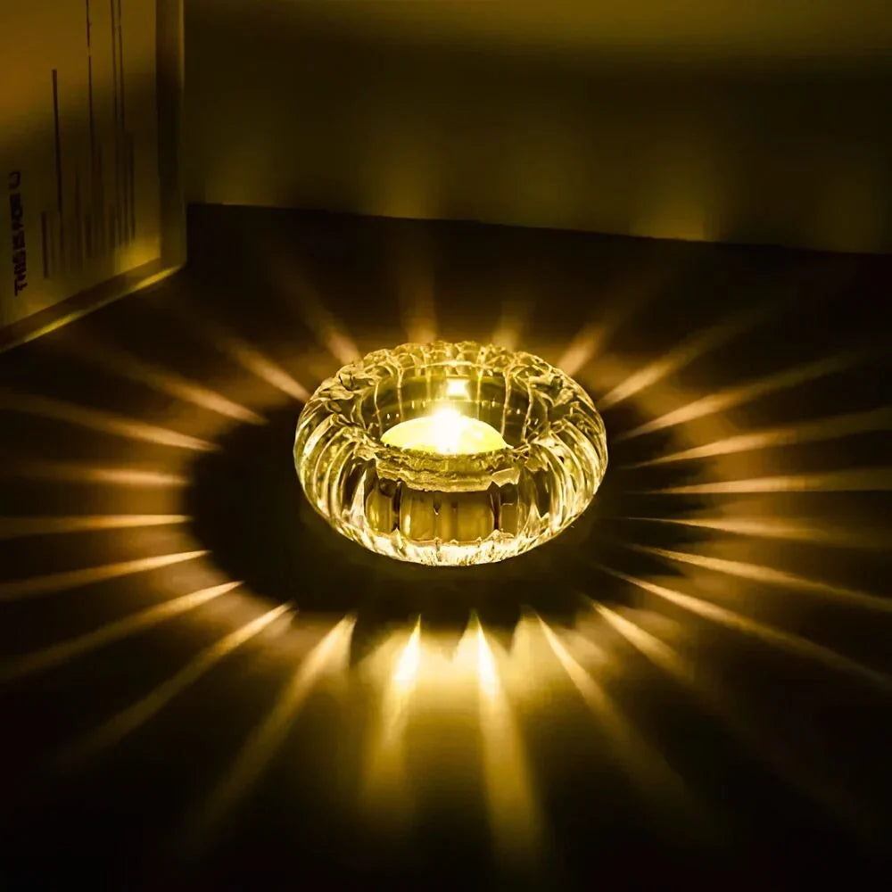 Candle Holder Rippled Glass Compact Tabletop