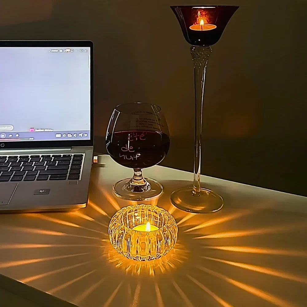 Candle Holder Rippled Glass Compact Tabletop
