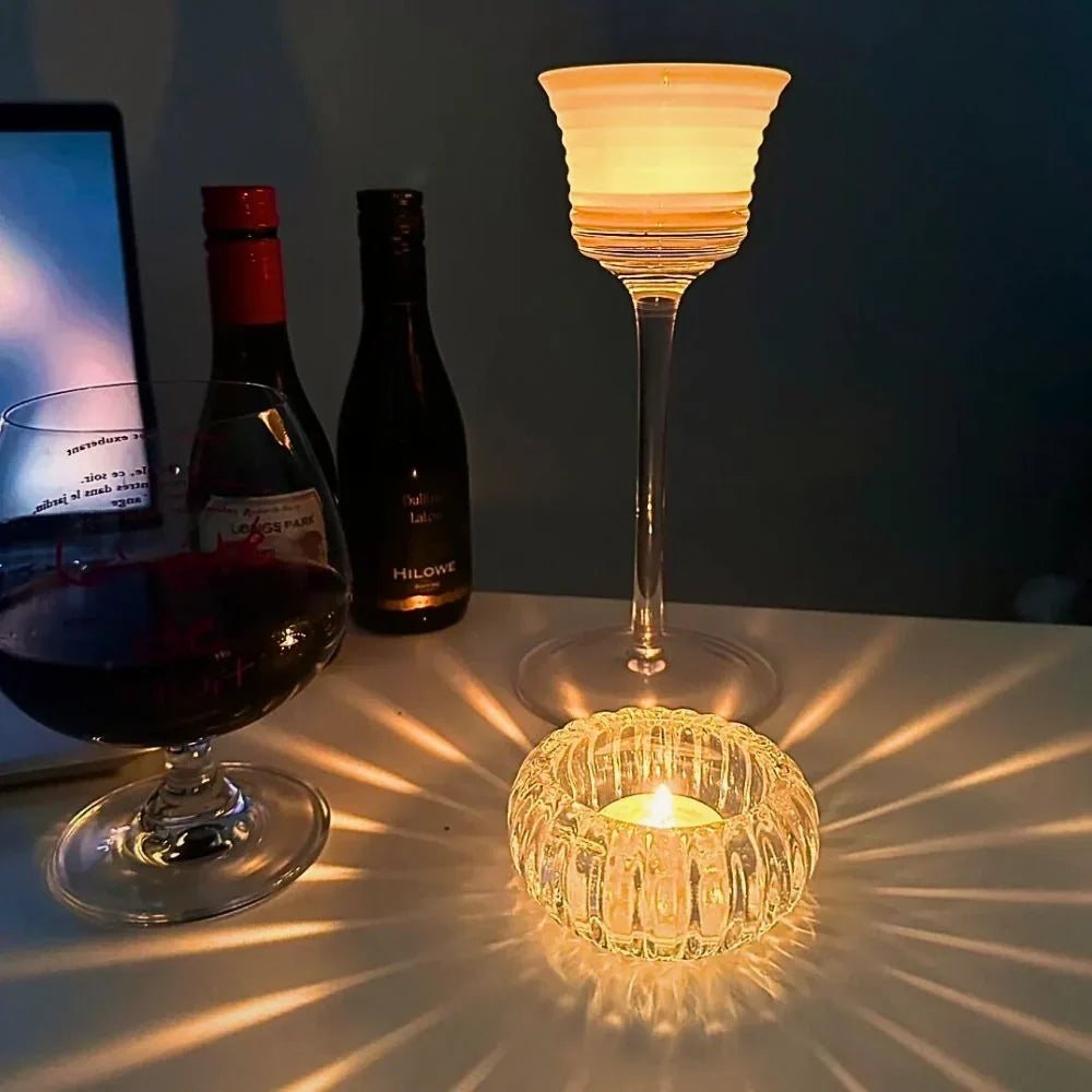 Candle Holder Rippled Glass Compact Tabletop