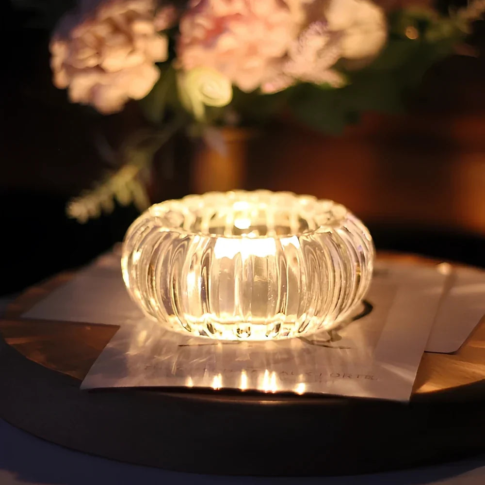Candle Holder Rippled Glass Compact Tabletop