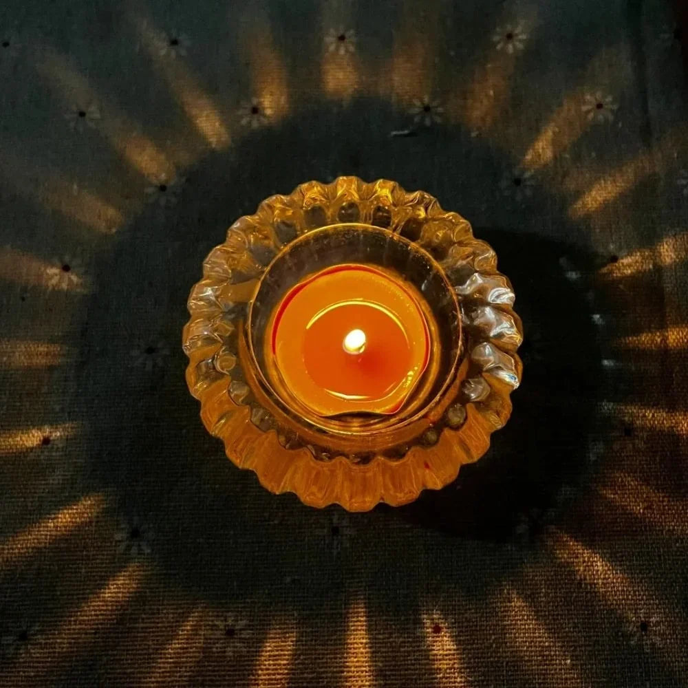 Candle Holder Rippled Glass Compact Tabletop