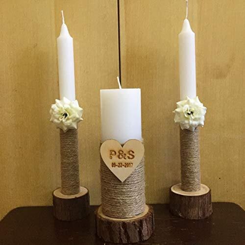 Candle Holder Set Fir Wood Jute-Wrapped Pillar & Taper
