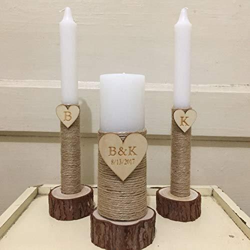 Candle Holder Set Fir Wood Jute-Wrapped Pillar & Taper