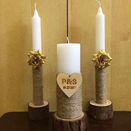 Candle Holder Set Fir Wood Jute-Wrapped Pillar & Taper