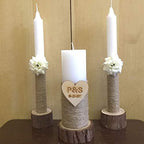 Candle Holder Set Fir Wood Jute-Wrapped Pillar & Taper