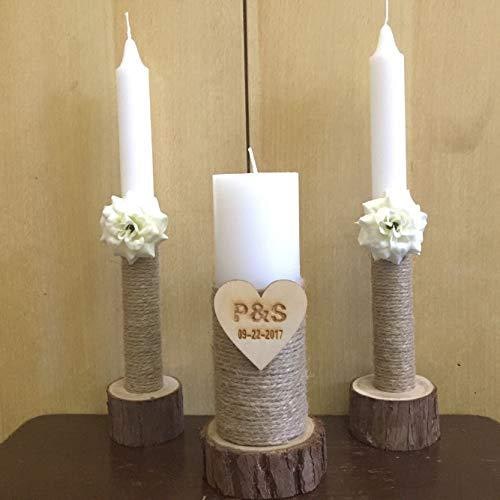 Candle Holder Set Fir Wood Jute-Wrapped Pillar & Taper
