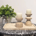 Candle Holder Set Polished Marble & Travertine Varying Heights