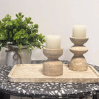Candle Holder Set Polished Marble & Travertine Varying Heights