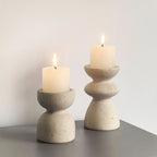 Candle Holder Set Polished Marble & Travertine Varying Heights