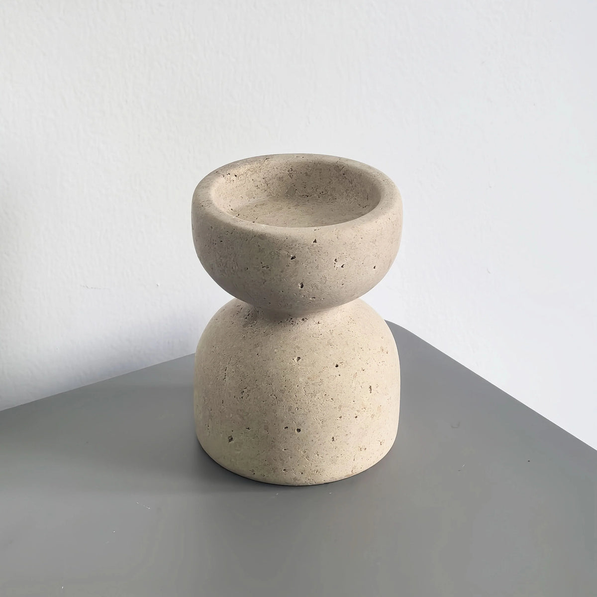 Candle Holder Set Polished Marble & Travertine Varying Heights