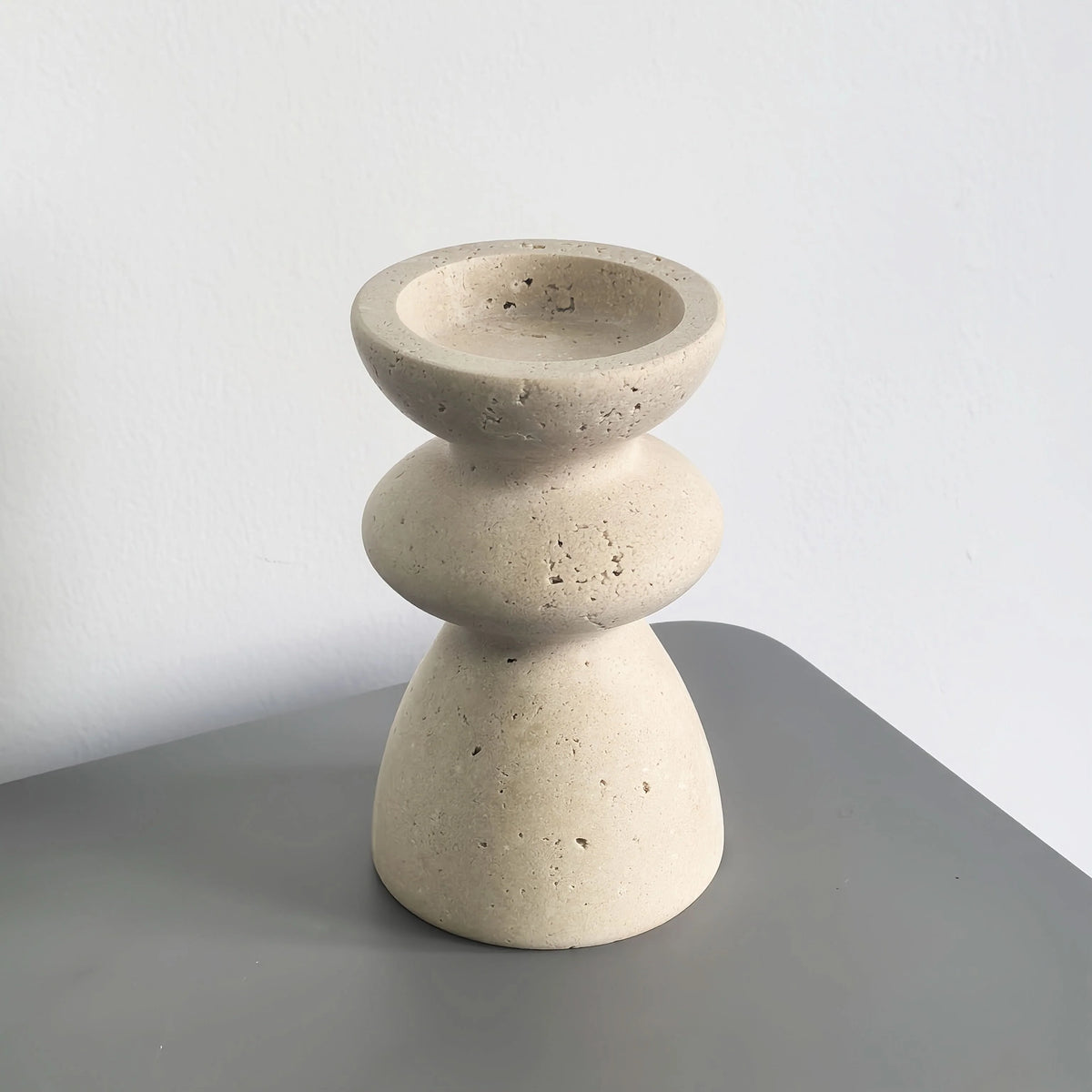 Candle Holder Set Polished Marble & Travertine Varying Heights