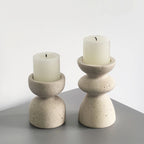 Candle Holder Set Polished Marble & Travertine Varying Heights