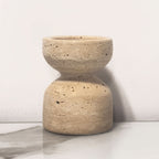 Candle Holder Set Polished Marble & Travertine Varying Heights
