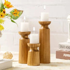 Candle Holder Set Turned Wood Varied Heights