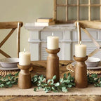 Candle Holder Set Turned Wood Varied Heights