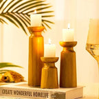 Candle Holder Set Turned Wood Varied Heights