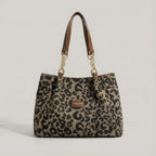 Canvas Tote Bag Leopard Print & Gold Chain Handles