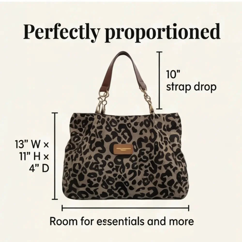 Canvas Tote Bag Leopard Print & Gold Chain Handles