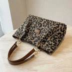 Canvas Tote Bag Leopard Print & Gold Chain Handles
