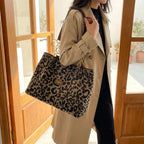 Canvas Tote Bag Leopard Print & Gold Chain Handles
