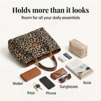 Canvas Tote Bag Leopard Print & Gold Chain Handles