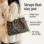 Canvas Tote Bag Leopard Print & Gold Chain Handles