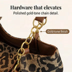 Canvas Tote Bag Leopard Print & Gold Chain Handles