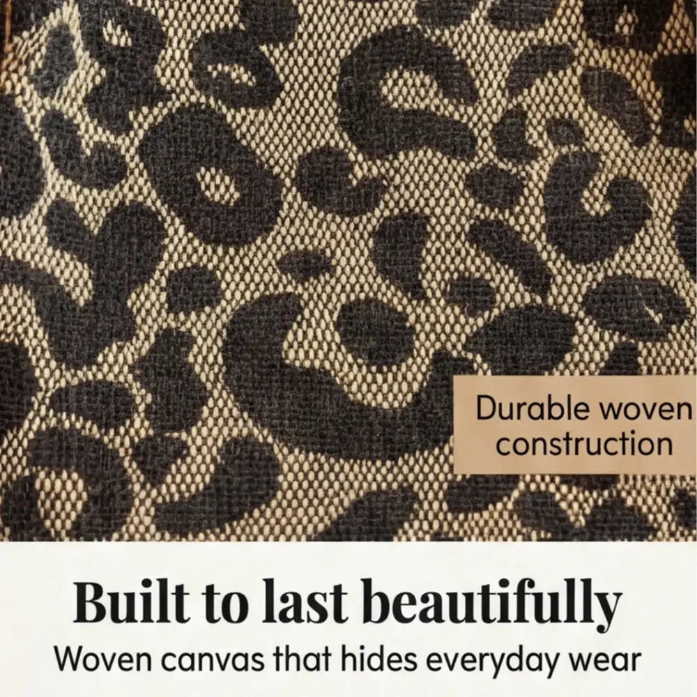 Canvas Tote Bag Leopard Print & Gold Chain Handles