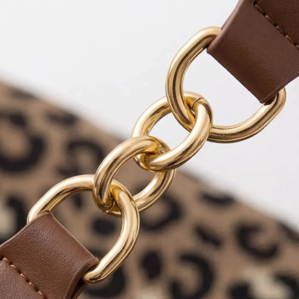 Canvas Tote Bag Leopard Print & Gold Chain Handles