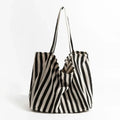 Canvas Tote Bag Striped Spacious Long Handles
