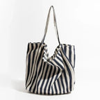 Canvas Tote Bag Striped Spacious Long Handles