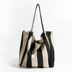 Canvas Tote Bag Striped Spacious Long Handles