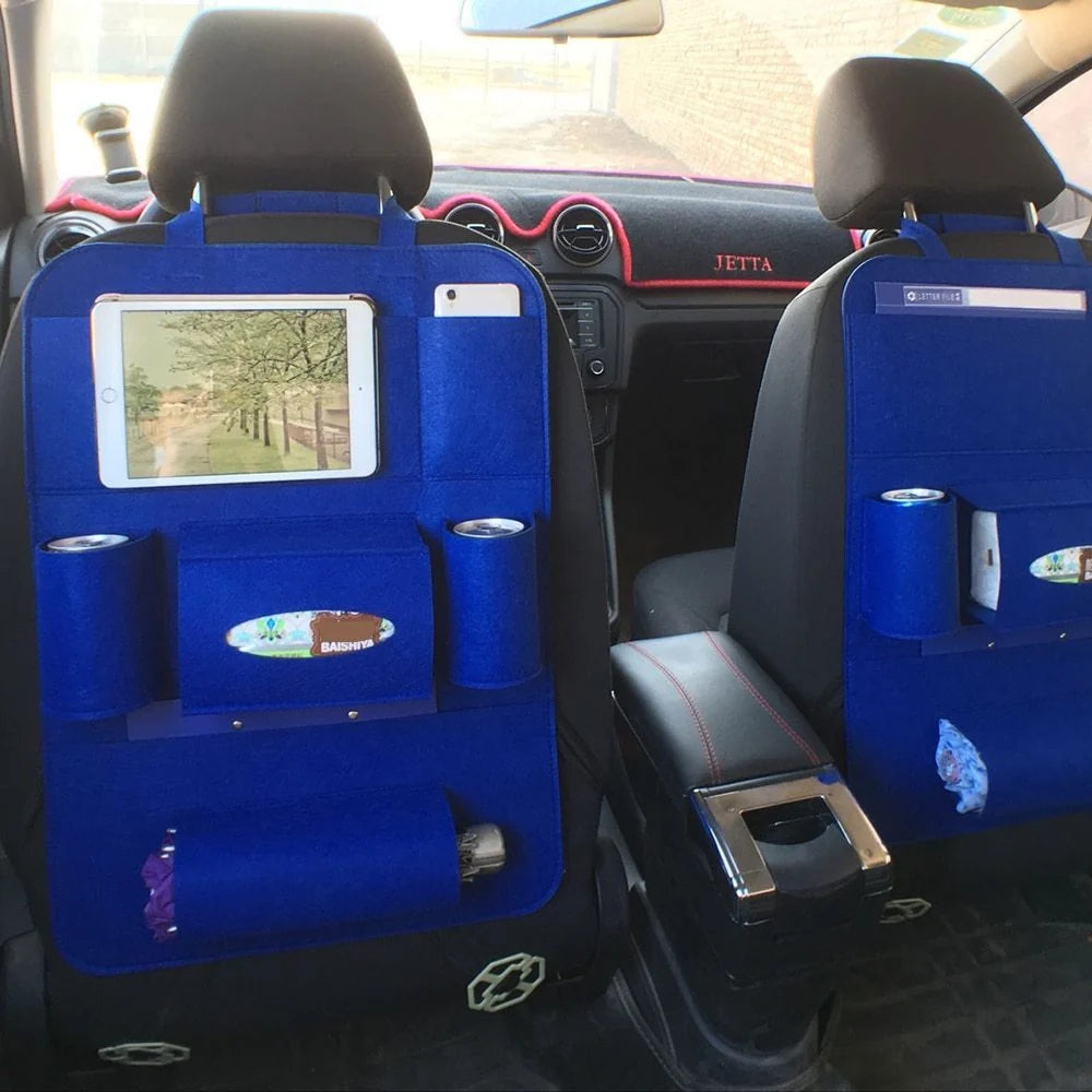 Car Backseat Organizer Wool Felt Multi-Pocket Adjustable Straps