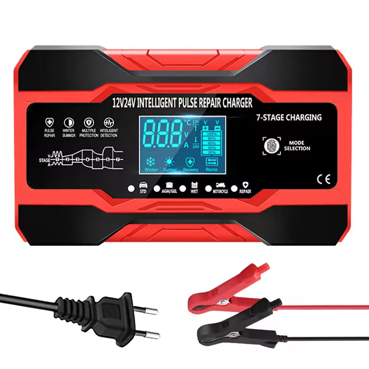 Car Battery Charger Smart Automatic Pulse Repair 12V/24V