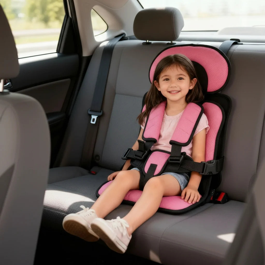 Car Booster Seat Foldable Built-In 5-Point Harness Washable Cover