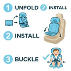 Car Booster Seat Foldable Built-In 5-Point Harness Washable Cover