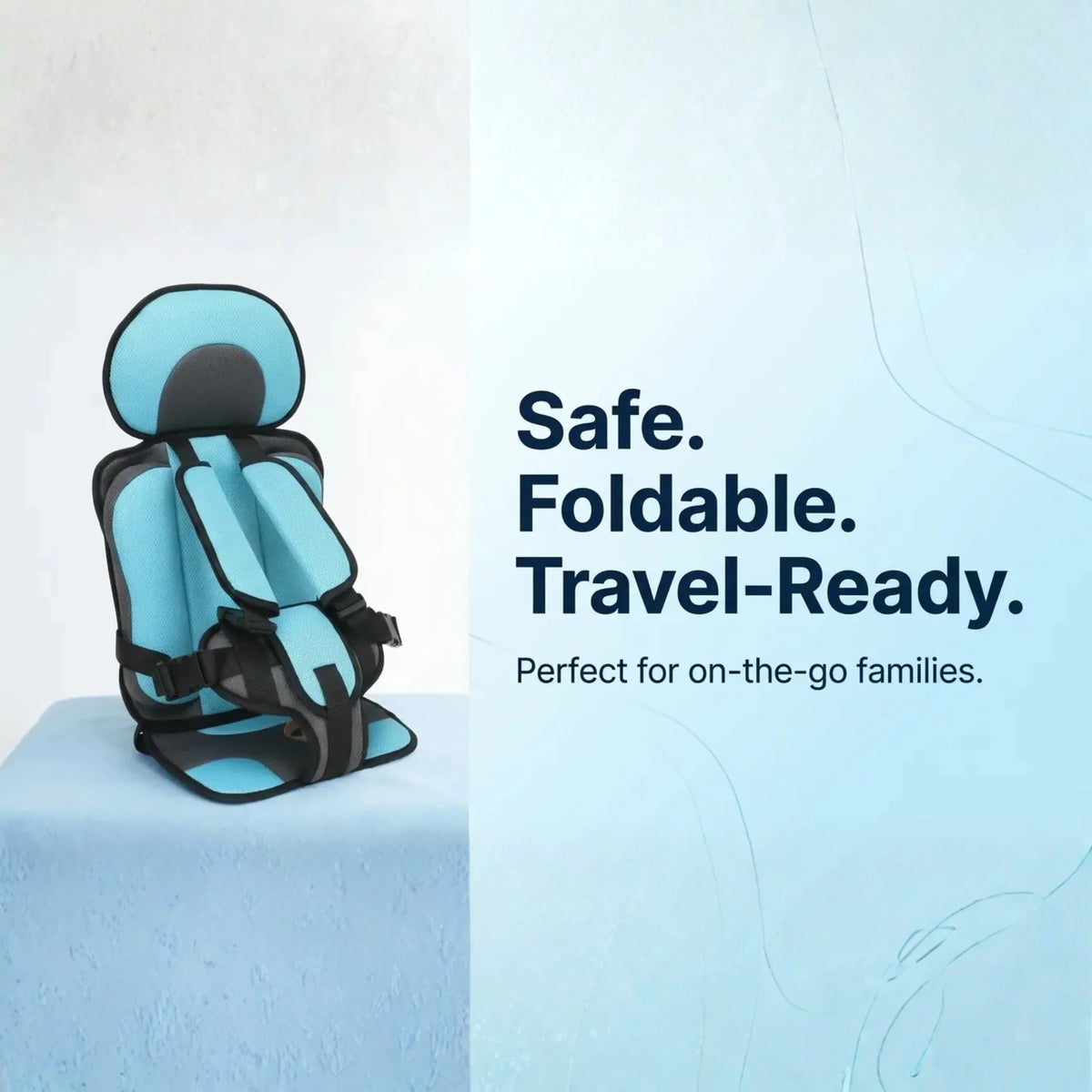 Car Booster Seat Foldable Built-In 5-Point Harness Washable Cover