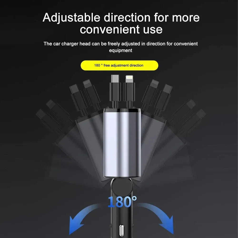 Car Charger 120W Retractable Dual Cables USB-A & USB-C