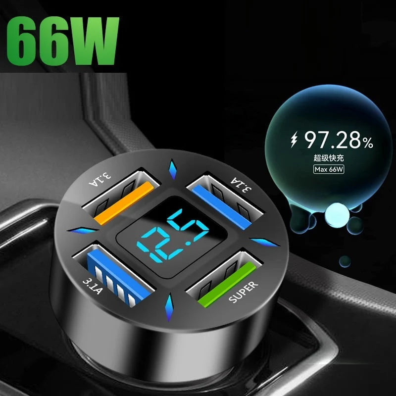 Car Charger 4-Port USB Quick Charge 3.0 LED Display