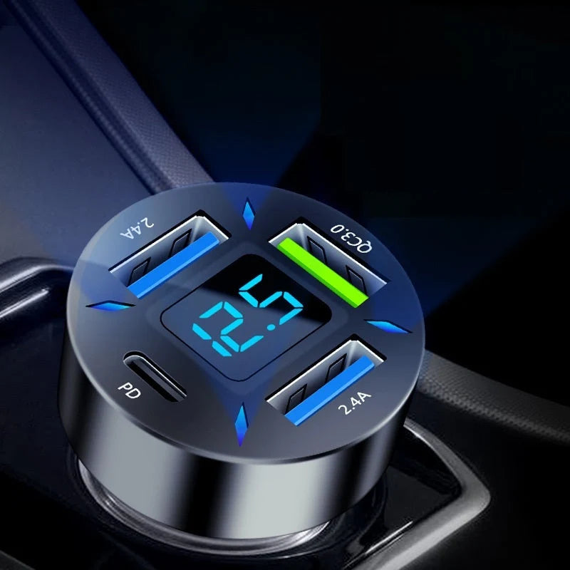 Car Charger 4-Port USB Quick Charge 3.0 LED Display