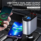 Car Charger Dual Retractable Cables Four Ports Adapters Included