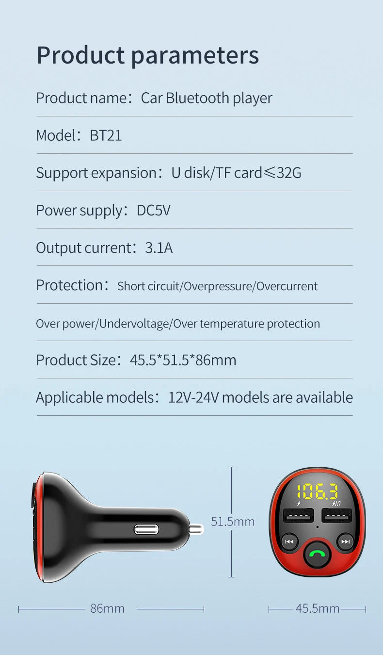 Car Charger Dual USB Bluetooth & Hands-Free 3.1A