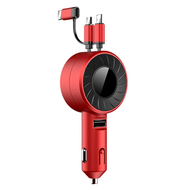 Car Charger Retractable 3-In-1 Fast Charging