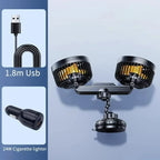 Car Cooling Fan Suction-Cup Mount & USB Rechargeable