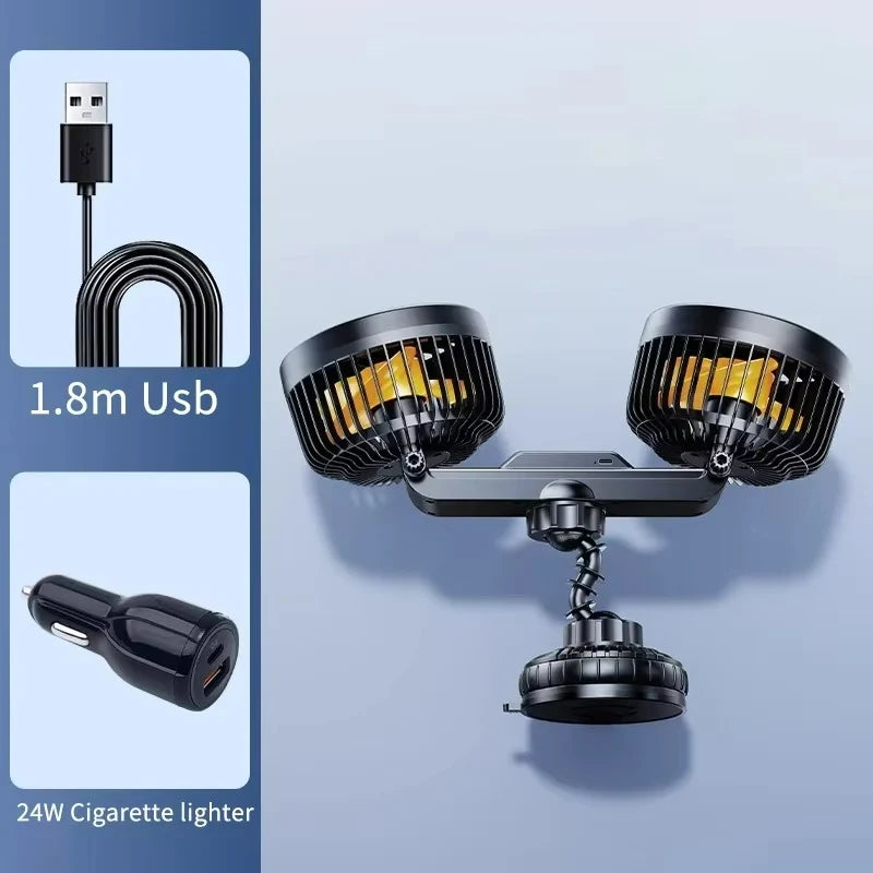 Car Cooling Fan Suction-Cup Mount & USB Rechargeable